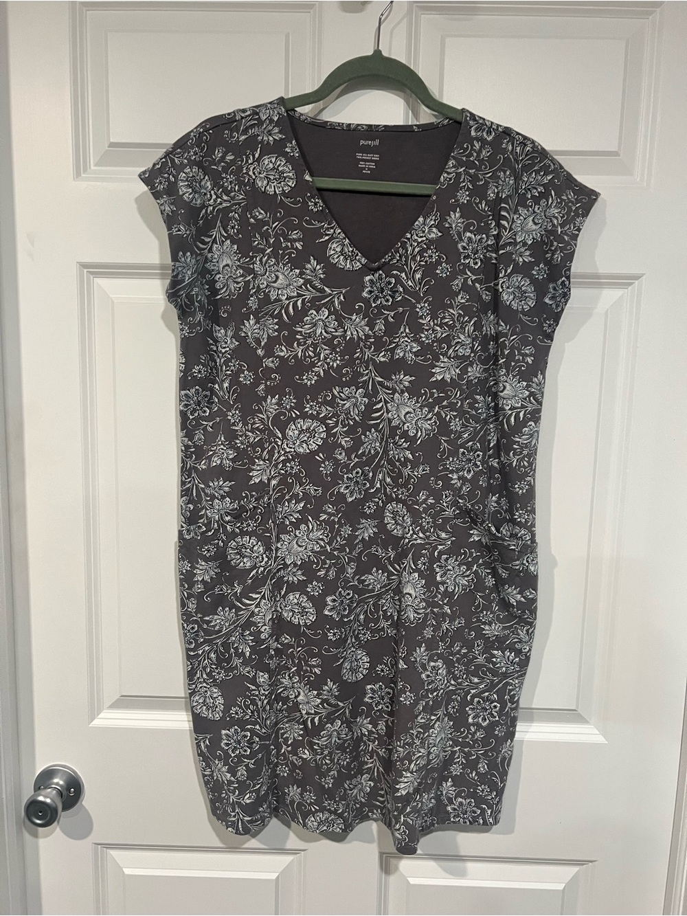 Pure Jill 100% cotton Casual Gray Floral V-Neck Mini Dress